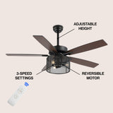 Sofia 52"  Farmhouse Industrial Iron/Wood Mobile-App/Remote-Controlled LED Ceiling Fan
