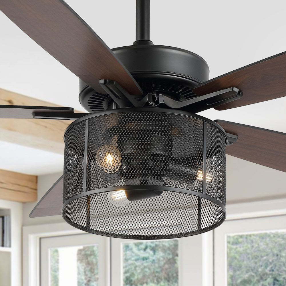 Sofia 52"  Farmhouse Industrial Iron/Wood Mobile-App/Remote-Controlled LED Ceiling Fan
