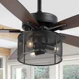 Sofia 52"  Farmhouse Industrial Iron/Wood Mobile-App/Remote-Controlled LED Ceiling Fan