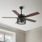 Sofia 52"  Farmhouse Industrial Iron/Wood Mobile-App/Remote-Controlled LED Ceiling Fan