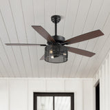 Sofia 52"  Farmhouse Industrial Iron/Wood Mobile-App/Remote-Controlled LED Ceiling Fan