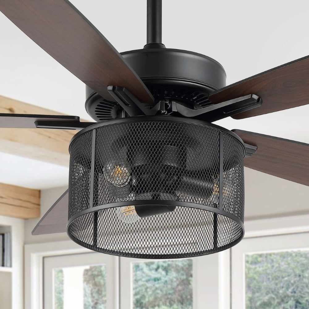 Sofia 52"  Farmhouse Industrial Iron/Wood Mobile-App/Remote-Controlled LED Ceiling Fan