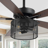 Sofia 52"  Farmhouse Industrial Iron/Wood Mobile-App/Remote-Controlled LED Ceiling Fan