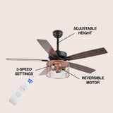 Sofia 52"  Farmhouse Industrial Iron/Wood Mobile-App/Remote-Controlled LED Ceiling Fan