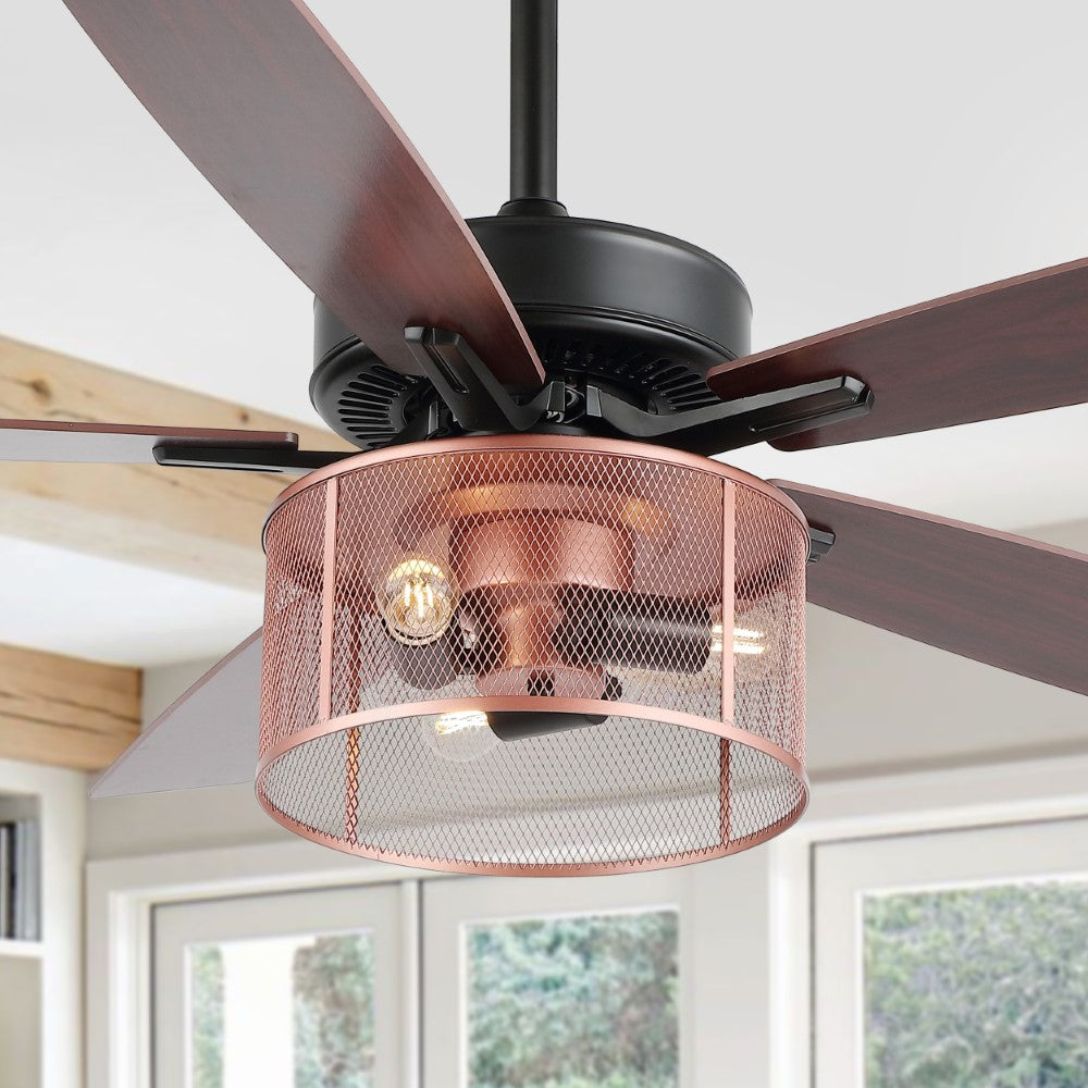 Sofia 52"  Farmhouse Industrial Iron/Wood Mobile-App/Remote-Controlled LED Ceiling Fan