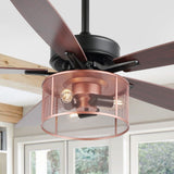 Sofia 52"  Farmhouse Industrial Iron/Wood Mobile-App/Remote-Controlled LED Ceiling Fan