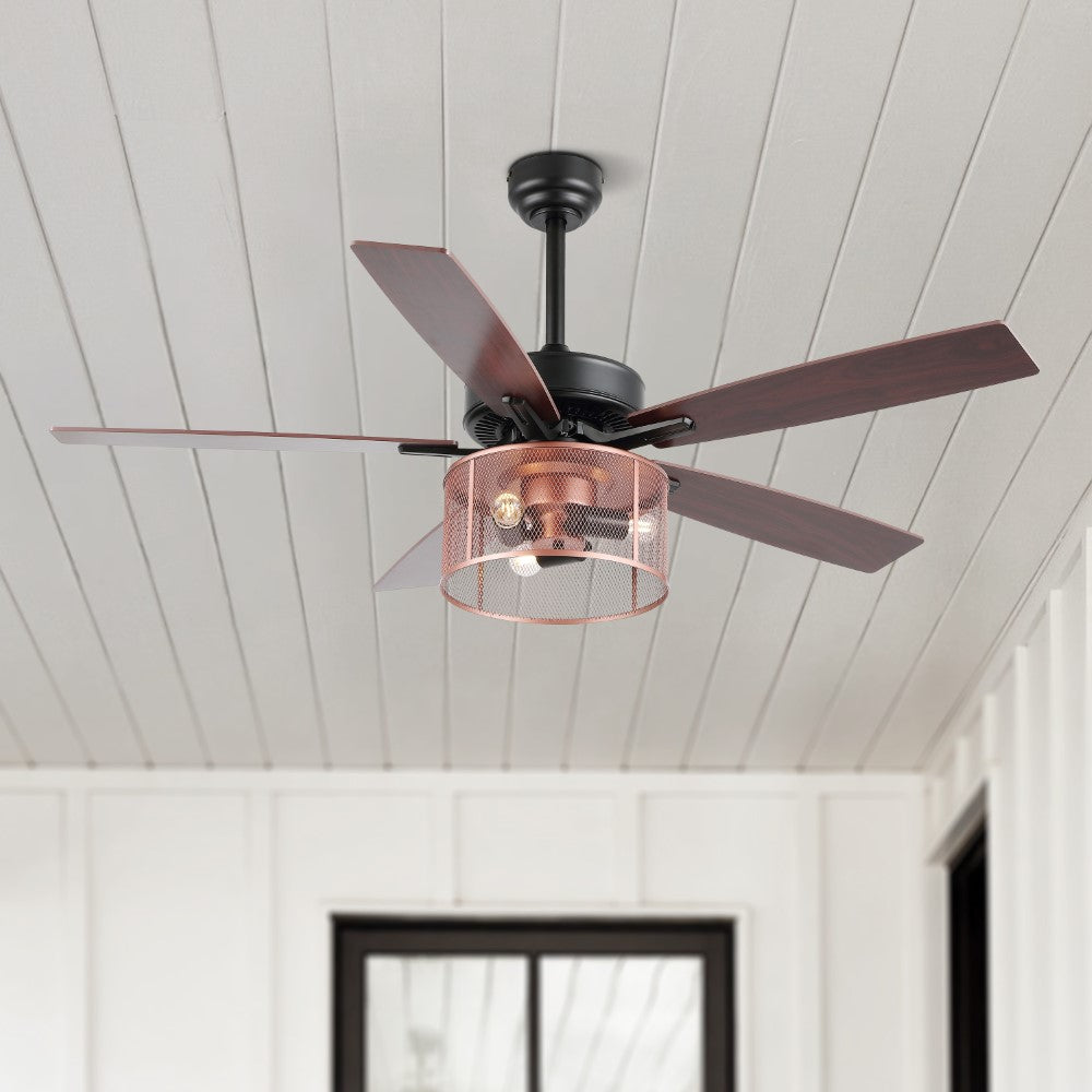 Sofia 52"  Farmhouse Industrial Iron/Wood Mobile-App/Remote-Controlled LED Ceiling Fan