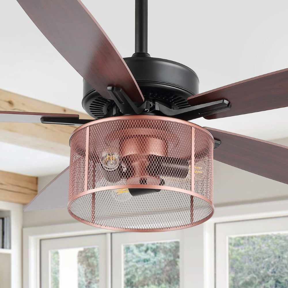 Sofia 52"  Farmhouse Industrial Iron/Wood Mobile-App/Remote-Controlled LED Ceiling Fan
