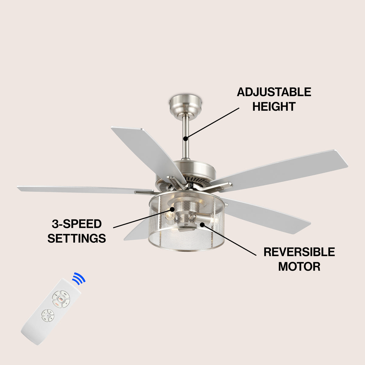 Sofia 52"  Farmhouse Industrial Iron/Wood Mobile-App/Remote-Controlled LED Ceiling Fan