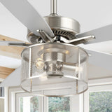 Sofia 52"  Farmhouse Industrial Iron/Wood Mobile-App/Remote-Controlled LED Ceiling Fan