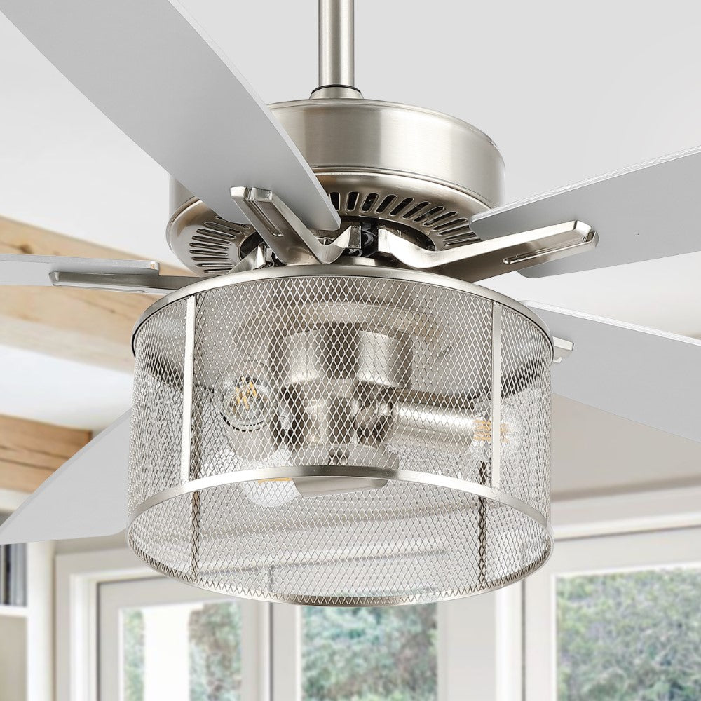 Sofia 52"  Farmhouse Industrial Iron/Wood Mobile-App/Remote-Controlled LED Ceiling Fan