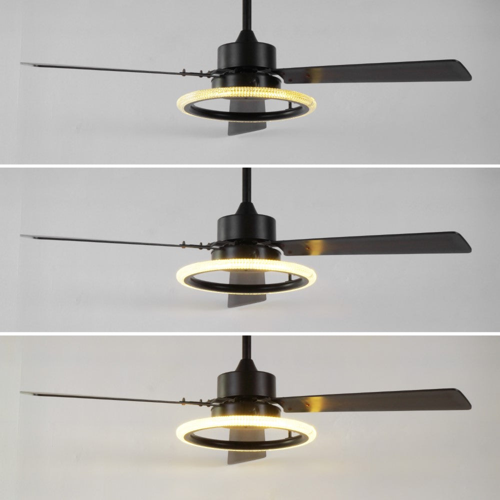 Etokfoks 52" Modern Industrial Iron/Acrylic/Wood Remote-Controlled 6-Speed Integrated LED Ceiling Fan