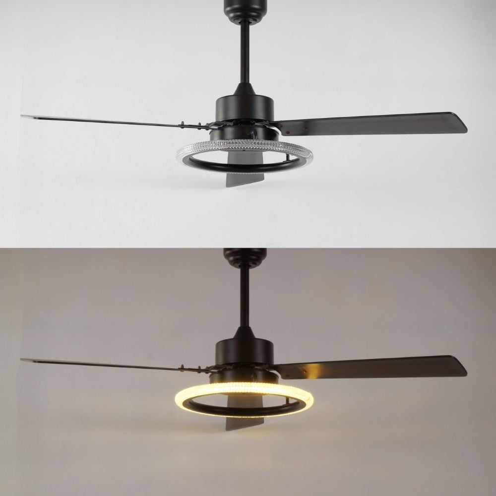 Etokfoks 52" Modern Industrial Iron/Acrylic/Wood Remote-Controlled 6-Speed Integrated LED Ceiling Fan
