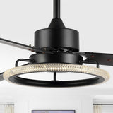 Etokfoks 52" Modern Industrial Iron/Acrylic/Wood Remote-Controlled 6-Speed Integrated LED Ceiling Fan