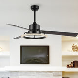 Etokfoks 52" Modern Industrial Iron/Acrylic/Wood Remote-Controlled 6-Speed Integrated LED Ceiling Fan