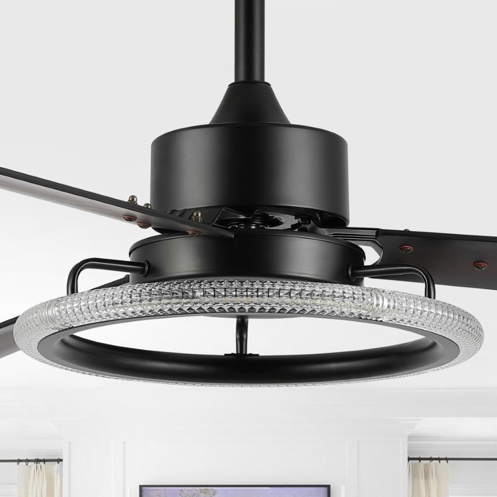Etokfoks 52" Modern Industrial Iron/Acrylic/Wood Remote-Controlled 6-Speed Integrated LED Ceiling Fan