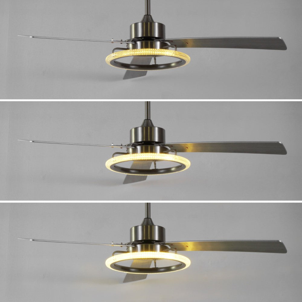 Etokfoks 52" Modern Industrial Iron/Acrylic/Wood Remote-Controlled 6-Speed Integrated LED Ceiling Fan