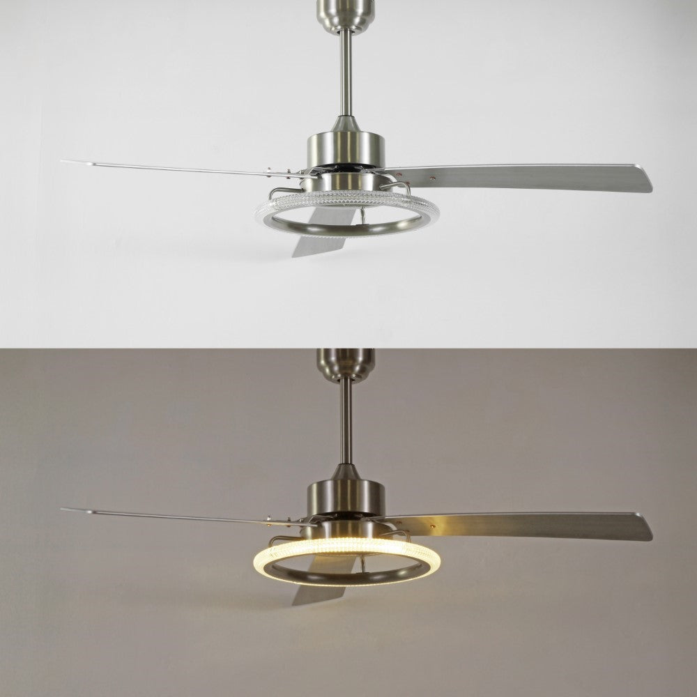 Etokfoks 52" Modern Industrial Iron/Acrylic/Wood Remote-Controlled 6-Speed Integrated LED Ceiling Fan
