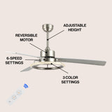 Etokfoks 52" Modern Industrial Iron/Acrylic/Wood Remote-Controlled 6-Speed Integrated LED Ceiling Fan