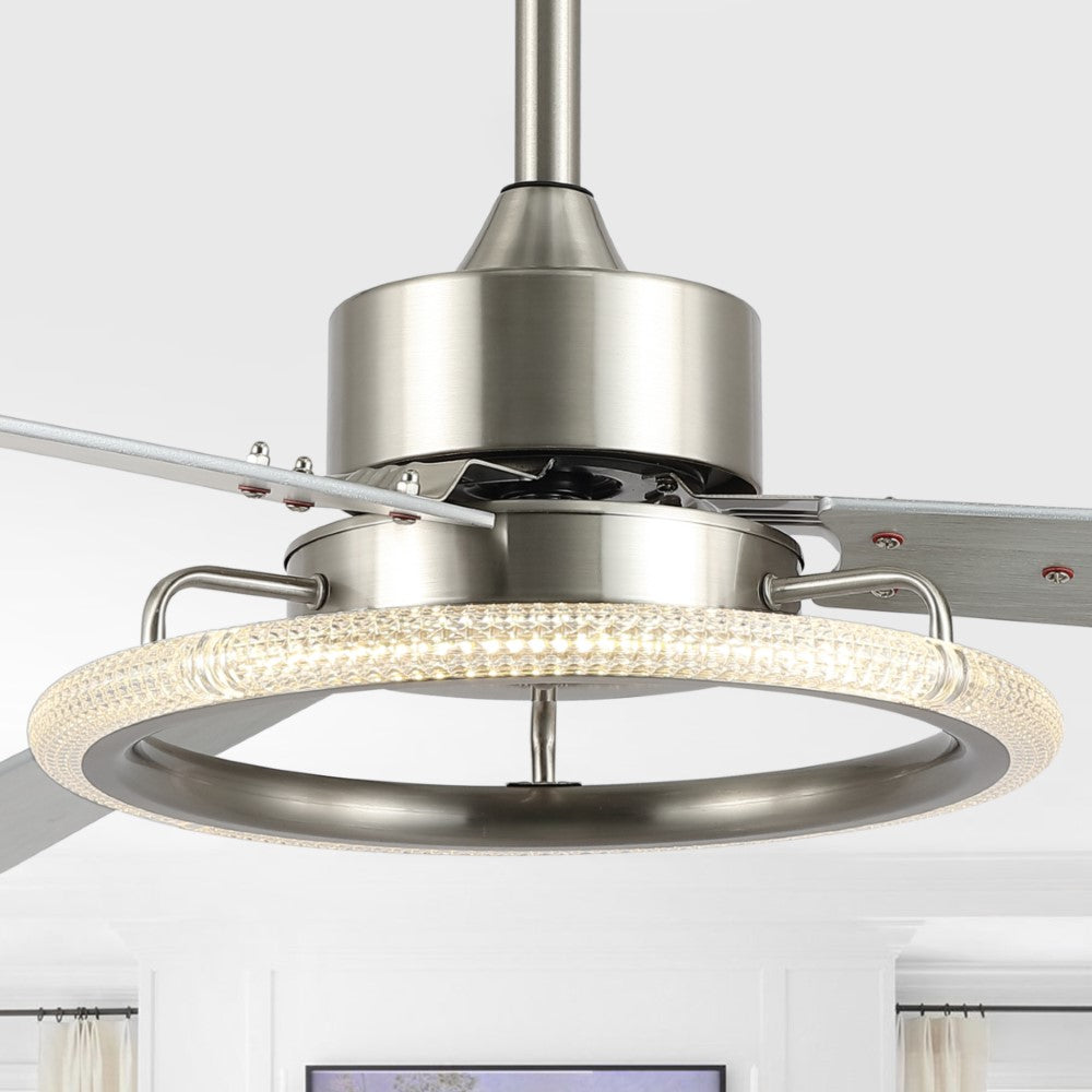 Etokfoks 52" Modern Industrial Iron/Acrylic/Wood Remote-Controlled 6-Speed Integrated LED Ceiling Fan