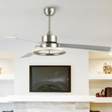 Etokfoks 52" Modern Industrial Iron/Acrylic/Wood Remote-Controlled 6-Speed Integrated LED Ceiling Fan