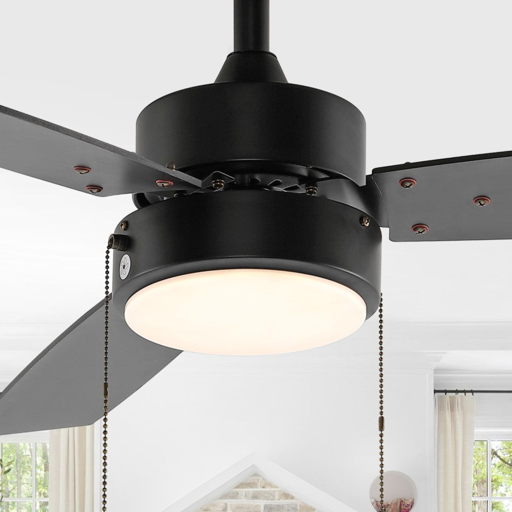 Minfeng 42" 1-Light Modern Minimalist 3-Speed Iron Height Adjustable Integrated LED Ceiling Fan with Pull Chains
