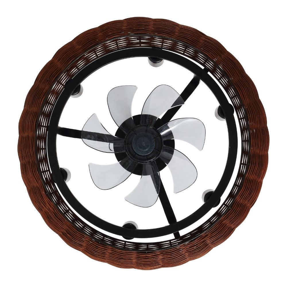 Cassidy 23" 6-Light Modern Bohemian 6-Speed Metal/Rattan Mobile-App/Remote-Controlled Height-Adjustable Lantern LED Ceiling Fan