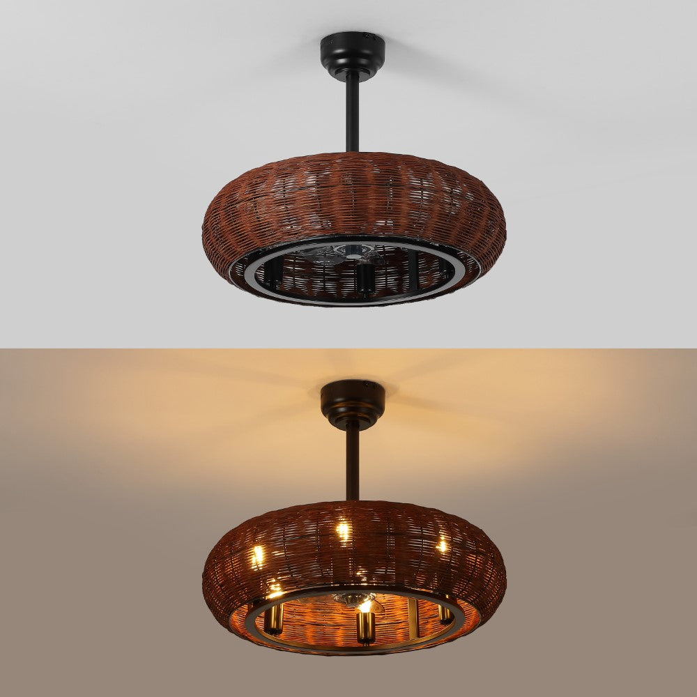 Cassidy 23" 6-Light Modern Bohemian 6-Speed Metal/Rattan Mobile-App/Remote-Controlled Height-Adjustable Lantern LED Ceiling Fan