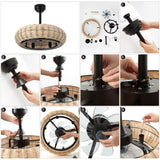 Cassidy 23" 6-Light Modern Bohemian 6-Speed Metal/Rattan Mobile-App/Remote-Controlled Height-Adjustable Lantern LED Ceiling Fan