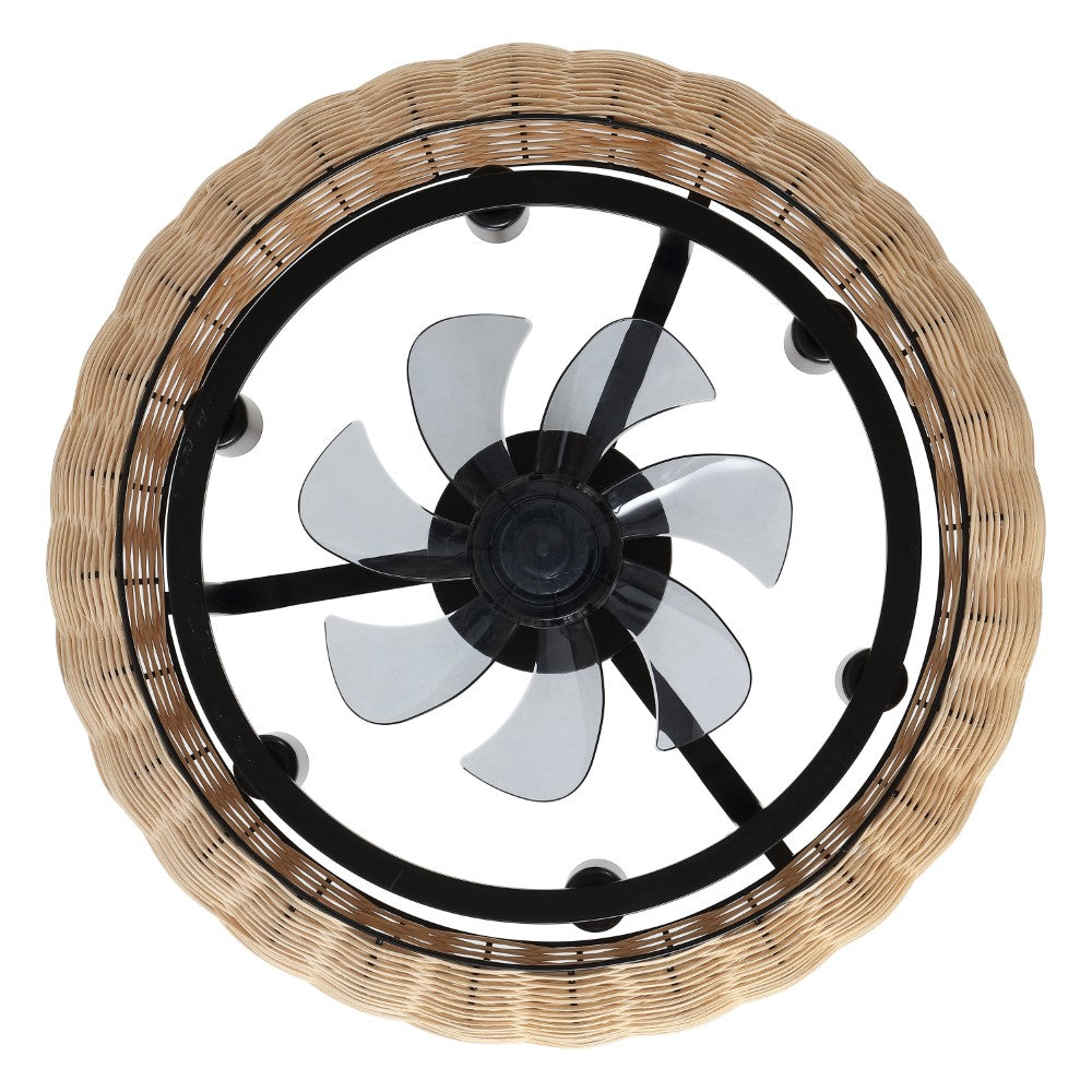 Cassidy 23" 6-Light Modern Bohemian 6-Speed Metal/Rattan Mobile-App/Remote-Controlled Height-Adjustable Lantern LED Ceiling Fan