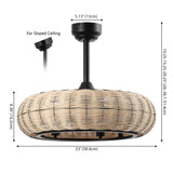 Cassidy 23" 6-Light Modern Bohemian 6-Speed Metal/Rattan Mobile-App/Remote-Controlled Height-Adjustable Lantern LED Ceiling Fan