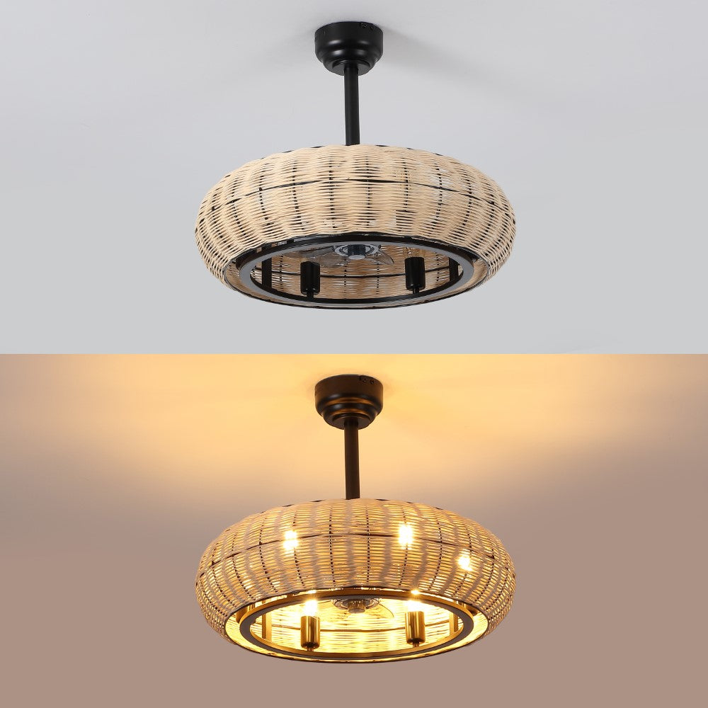 Cassidy 23" 6-Light Modern Bohemian 6-Speed Metal/Rattan Mobile-App/Remote-Controlled Height-Adjustable Lantern LED Ceiling Fan