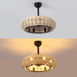 Cassidy 23" 6-Light Modern Bohemian 6-Speed Metal/Rattan Mobile-App/Remote-Controlled Height-Adjustable Lantern LED Ceiling Fan