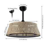 Cressida 23.75" Traditional Bohemian 6-Speed Metal/Bamboo Mobile-App/Remote-Controlled Height-Adjustable Dimmable Caged Integrated LED Ceiling Fan