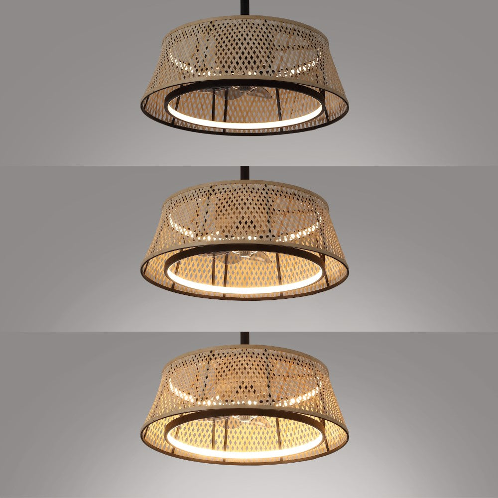 Cressida 23.75" Traditional Bohemian 6-Speed Metal/Bamboo Mobile-App/Remote-Controlled Height-Adjustable Dimmable Caged Integrated LED Ceiling Fan