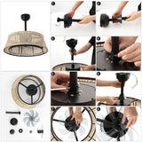 Cressida 23.75" Traditional Bohemian 6-Speed Metal/Bamboo Mobile-App/Remote-Controlled Height-Adjustable Dimmable Caged Integrated LED Ceiling Fan