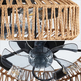 Rowan 19.5" 4-Light Modern Bohemian 6-Speed Metal/Rattan Mobile-App/Remote-Controlled Lantern LED Ceiling Fan