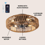 Rowan 19.5" 4-Light Modern Bohemian 6-Speed Metal/Rattan Mobile-App/Remote-Controlled Lantern LED Ceiling Fan