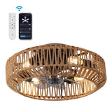 Rowan 19.5" 4-Light Modern Bohemian 6-Speed Metal/Rattan Mobile-App/Remote-Controlled Lantern LED Ceiling Fan