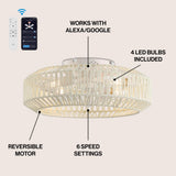 Rowan 19.5" 4-Light Modern Bohemian 6-Speed Metal/Rattan Mobile-App/Remote-Controlled Lantern LED Ceiling Fan