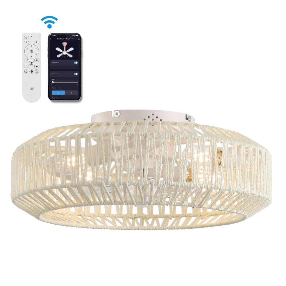 Rowan 19.5" 4-Light Modern Bohemian 6-Speed Metal/Rattan Mobile-App/Remote-Controlled Lantern LED Ceiling Fan