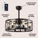 Celeste 21.6" 6-Light Industrial Farmhouse 6-Speed Metal Mobile-App/Remote-Controlled Caged LED Ceiling Fan