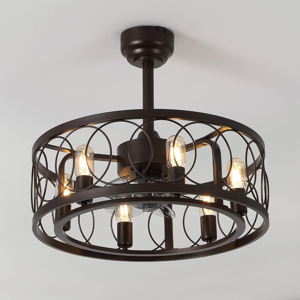 Celeste 21.6" 6-Light Industrial Farmhouse 6-Speed Metal Mobile-App/Remote-Controlled Caged LED Ceiling Fan
