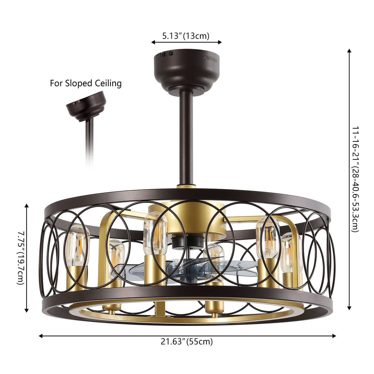 Celeste 21.6" 6-Light Industrial Farmhouse 6-Speed Metal Mobile-App/Remote-Controlled Caged LED Ceiling Fan