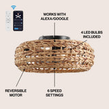 Archer 20.25" 4-Light Coastal Bohemian 6-Speed Metal/Seagrass Mobile-App/Remote-Controlled Lantern LED Ceiling Fan
