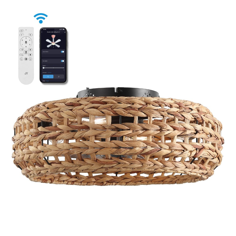 Archer 20.25" 4-Light Coastal Bohemian 6-Speed Metal/Seagrass Mobile-App/Remote-Controlled Lantern LED Ceiling Fan
