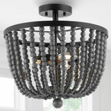 Kari Wood Bead 16" Bohemian Farmhouse Iron LED Semi Flush Mount