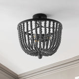 Kari Wood Bead 16" Bohemian Farmhouse Iron LED Semi Flush Mount