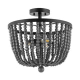 Kari Wood Bead 16" Bohemian Farmhouse Iron LED Semi Flush Mount