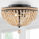 Dune Wood Bead 15.25" Bohemian Farmhouse Iron LED Semi Flush Mount